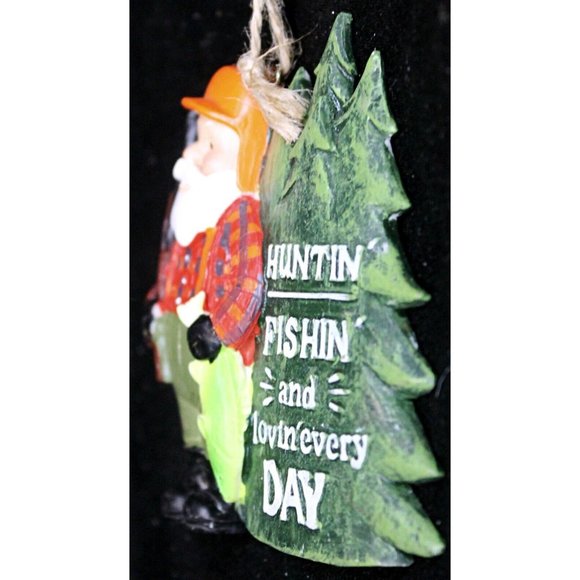 Midwest Holiday Ornament Fishing Santa "Huntin Fishin And Lovin Every Day" Cabin - Picture 3 of 7
